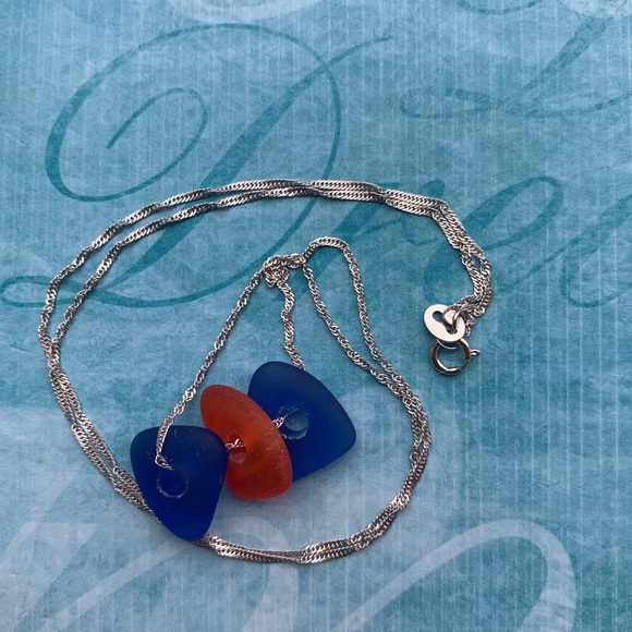 Sterling Silver Sea Glass Trio Necklace New - Picture 4 of 5